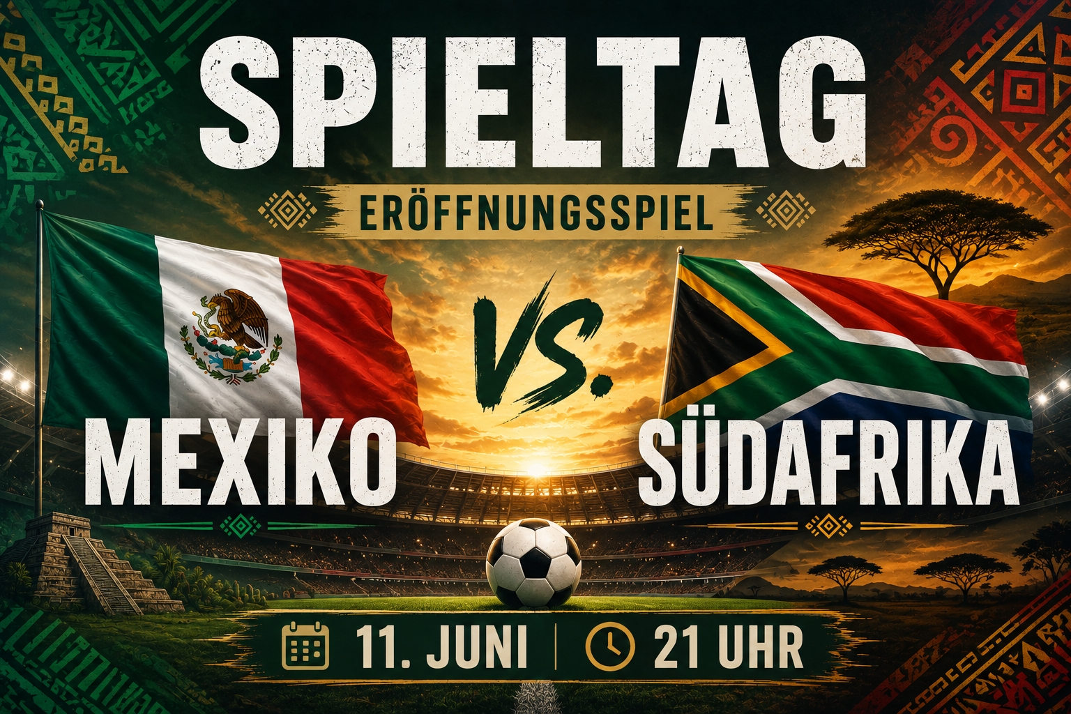 Spieltagsmotiv zum WM-Eröffnungsspiel Mexiko gegen Südafrika am 11. Juni 2026